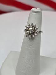 Antique 14K white gold diamond art deco flower ring