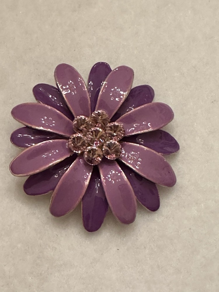 Vintage Purple Metal Flower Brooch Pendant Signed Best Diameter 2.0”