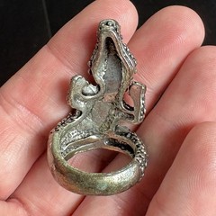 Vintage Silver Tone Alligator/Crocodile Statement Ring Size 6 Unmarked