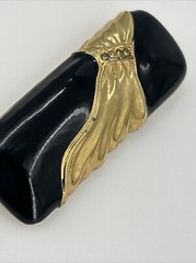 Vintage Black & Gold Brooch Womens Modern Heavy Rhinestones Bow 2 Inch
