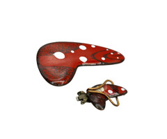 MATISSE 1950’s Vintage Red White Enamel Copper Earring & Brooch Parts Lot Of 2