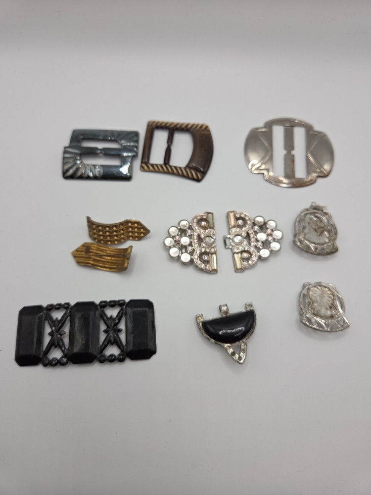 Vintage Art Deco Belt Buckles Dress Clasps Lot Metal Rhinestone Craft Repair