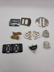Vintage Art Deco Belt Buckles Dress Clasps Lot Metal Rhinestone Craft Repair
