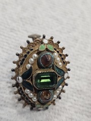 Hobe Costume Earrings Clip On Adjustable Green Center Stone