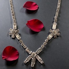 Vintage Baguette Rhinestone Statement Necklace Silver Tone Bridal Glam Hollywood