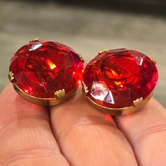 Vintage Red Faceted Glass Clip On Earrings Statement jewelry Glam Retro elegant