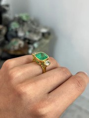 3.90 Ct Natural Emerald Art Deco Vintage Engagement Ring 14K Yellow Gold FN