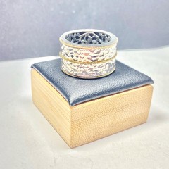 Vintage KC Indo Sterling Silver & 14k Gold Hammered Double Banded Ring Size 7