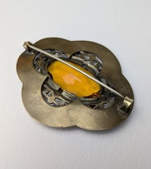 Vintage Antique Amber Glass Brooch Sash Pin C Clasp Brass Large!