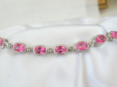 Sterling Silver 925 Natural Pink Topaz Diamond Tennis Bracelet 7.5″
