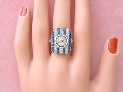 2.45Ct White Round & Blue Princess CZ Vintage Ring In 925 Sterling Silver