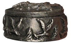 TORINO Pewter Trinket Box Earrings Brooch Pin Set Signed Birds Floral Vintage