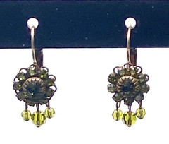 VTG Signed Liz Palacios Lime Green Swarovski Crystal Earrings W/ Lever Closure