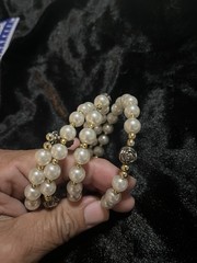 Vintage Faux Pearl Sterling Silver Coil Rosary Bracelet
