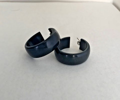 Pair of Vintage Bakelite Pierced Hoop Earrings Dark Blue Color
