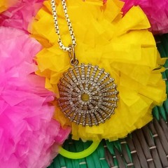 25ct 1Pc Pave Diamond Round Pendant- 925 Sterling Silver -31mmx24mm d5