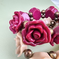 Carved Rose Bracelet Stack Flower Resin Pink Vintage Pink Red Gothic Romantic
