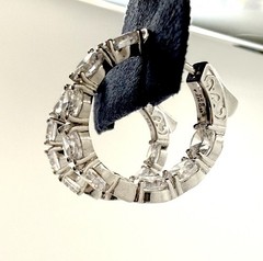 JTV Rhodium Plated Sterling 925 Bella CN FZN Hoop Earrings Diamond Sim