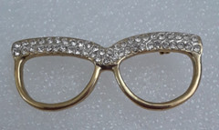 Gold Tone Eye Glasses Frame Brooch Rhinestones 2 inches