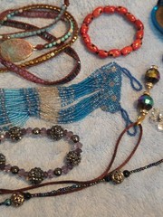 lot of 17 pcs of Beaded jewelry variety of items, sizes, Watch, colors.