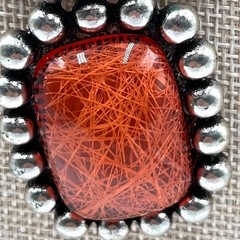 VTG Retro Multi-Color Beads Faux Stone Necklace Silver Tone Orange Resin Pendant