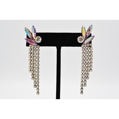 Vintage Dangle Fringe Earrings Aurora Borealis Rhinestone Crystal Marquise BinAG