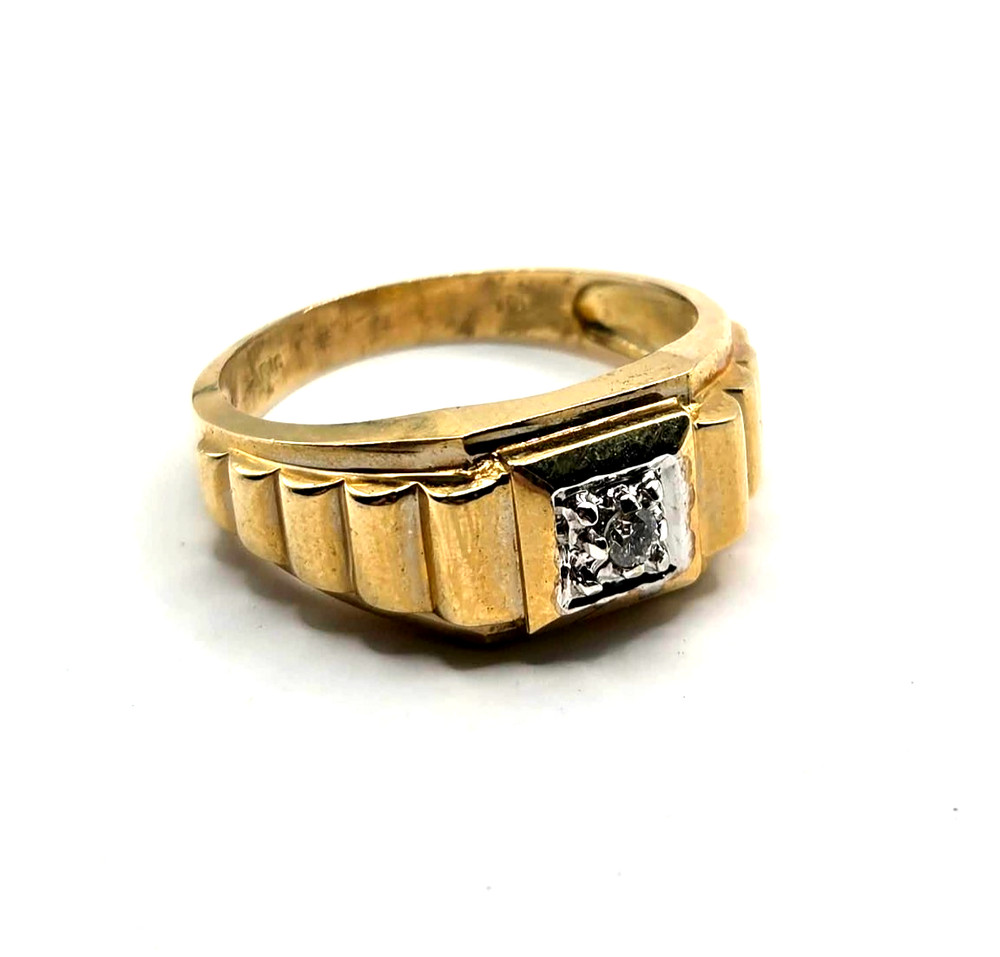 Vintage 10K Yellow Gold Natural Diamond Men’s Ring Size 9.5 Two Tone AFJC Estate