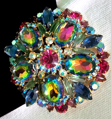 Juliana Rhinestone BRACELET BROOCH EARRING SET Book Pcs Watermelon Vitrail Rare
