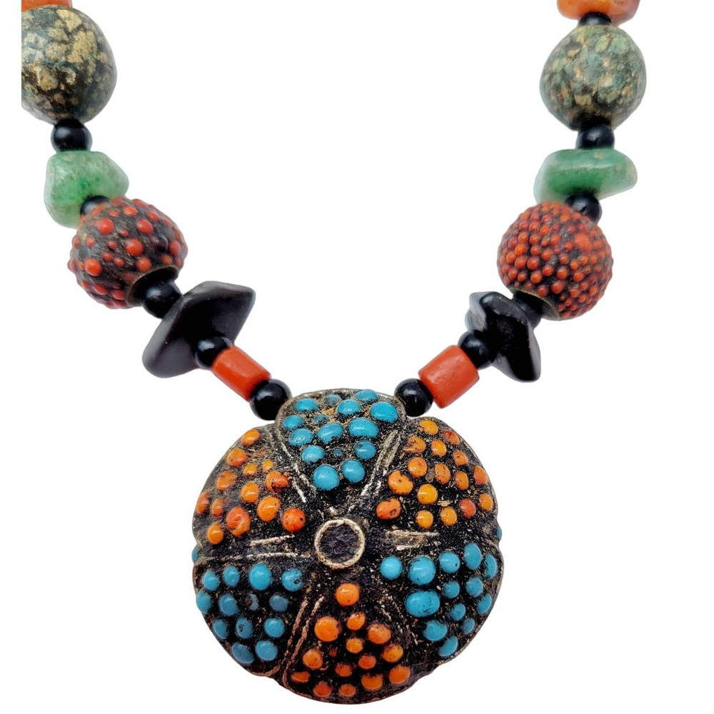 Vintage Nepal Tibetan Trade bead Turquoise Coral Metal, Natural Pendant Necklace