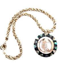 Inlaid carved Seahorse & Abalone Necklace on twisted strand beads