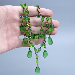 Green Necklace 18” Vintage Glass Czech Beads Women`s Jewelry Art Deco Style