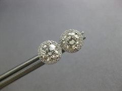 ESTATE .99CT DIAMOND 14KT WHITE GOLD ROUND CLASSIC SOLITAIRE HALO STUD EARRINGS