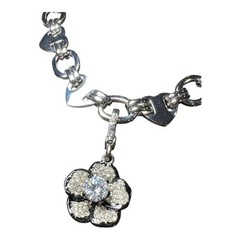 Vintage Rare Juicy Couture Chain Necklace Dangling Flower Rhinestones