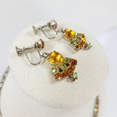 Vintage Citrine Rhinestone Choker And Earrings Set Screwback 15.5″ Regency