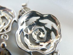 Vintage Sterling Silver 925 Floral Smoky Quartz Marcasite Drop Dangle Earrings