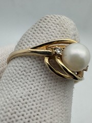 Antique 14k Gold Natural Pearl Diamond Ring Size 9.75
