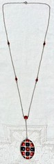 1930s Art Deco ORANGE/BLACK Enamel Checkerboard Sterling Locket Necklace~GERMANY