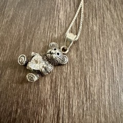 Signed Mark Wasserman Samara Sterling Silver Teddy Bear Heart Necklace