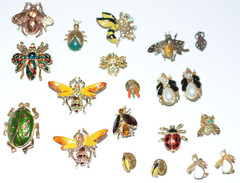 Vintage enamel and rhinestone insect and flying bug jewelry lot- one signed Dodd