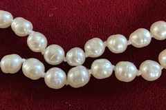 Vintg Long Cultured Freshwater Pearl Necklace Hand Knotted 41” PAT Button Clasp