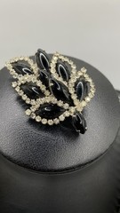 Vtg Albert WEISS Brooch Black Navette Clear Rhinestone Leaf & Unsigned Choker