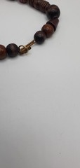 Vintage wood, plastic and gold tone shades of browns beaded Necklace 23″
