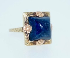 Art Deco 14K Rose and Yellow Gold Lapis Ring