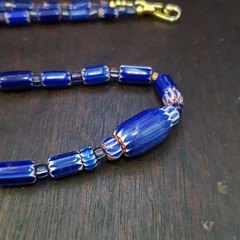 Vintage Venetian Style Blue Chevron Beaded Necklace 18in | 4.7–20.3mm Beads