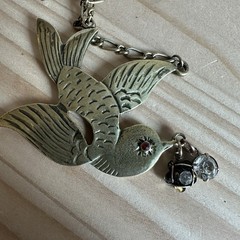 Vintage Dove Swallow Bird Pendant Necklace 26 Inch Rhinestone Gold Animal