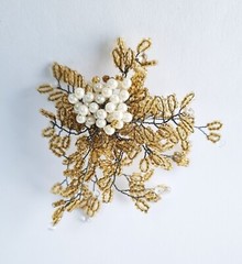 Vintage Exquisite Coral Brooch Pin Bead Lot Filigree Thailand Handmade Wire Bend