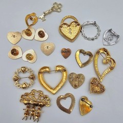 Vtg Heart Themed Brooch Pin Lot Rhinestone Enamel Mixed Styles Eras Materials
