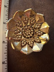 Vtg Unsigned Faux Pearl Purple Rhinestone Statement Brooch Pin Domed Goldtone