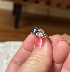 VTG Lapis and Sterling Silver Ring Art Nouveau Size 6.75