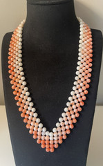 Vintage Woven Ombre Coral Bead Choker Necklace 14K Gold Filled Clasp 16″ 36g